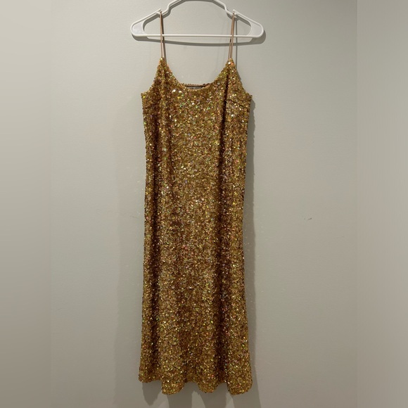 NWOT Zara Gold Square Sequins Midi Slip Dress Size S/M - Picture 7 of 9